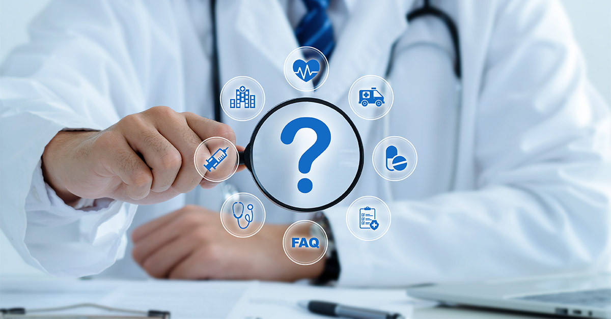 Doctor reviewing 2026 Medicare Physician Fee Schedule FAQs with healthcare icons