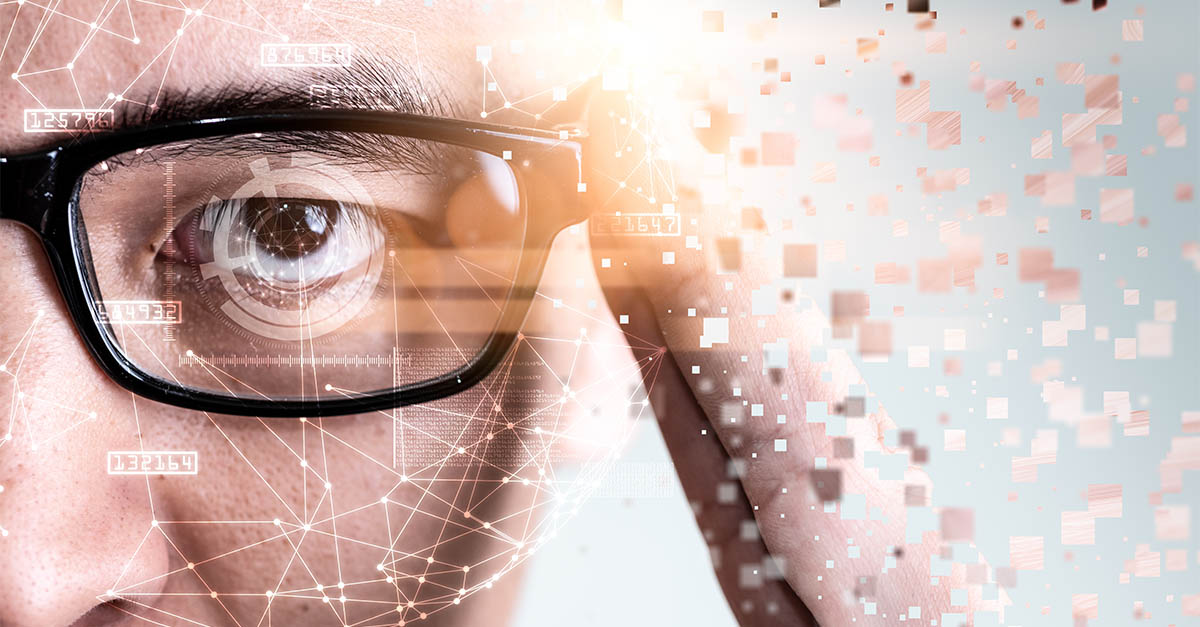 Smart glasses worn by a man, representing wearable technology in healthcare settings